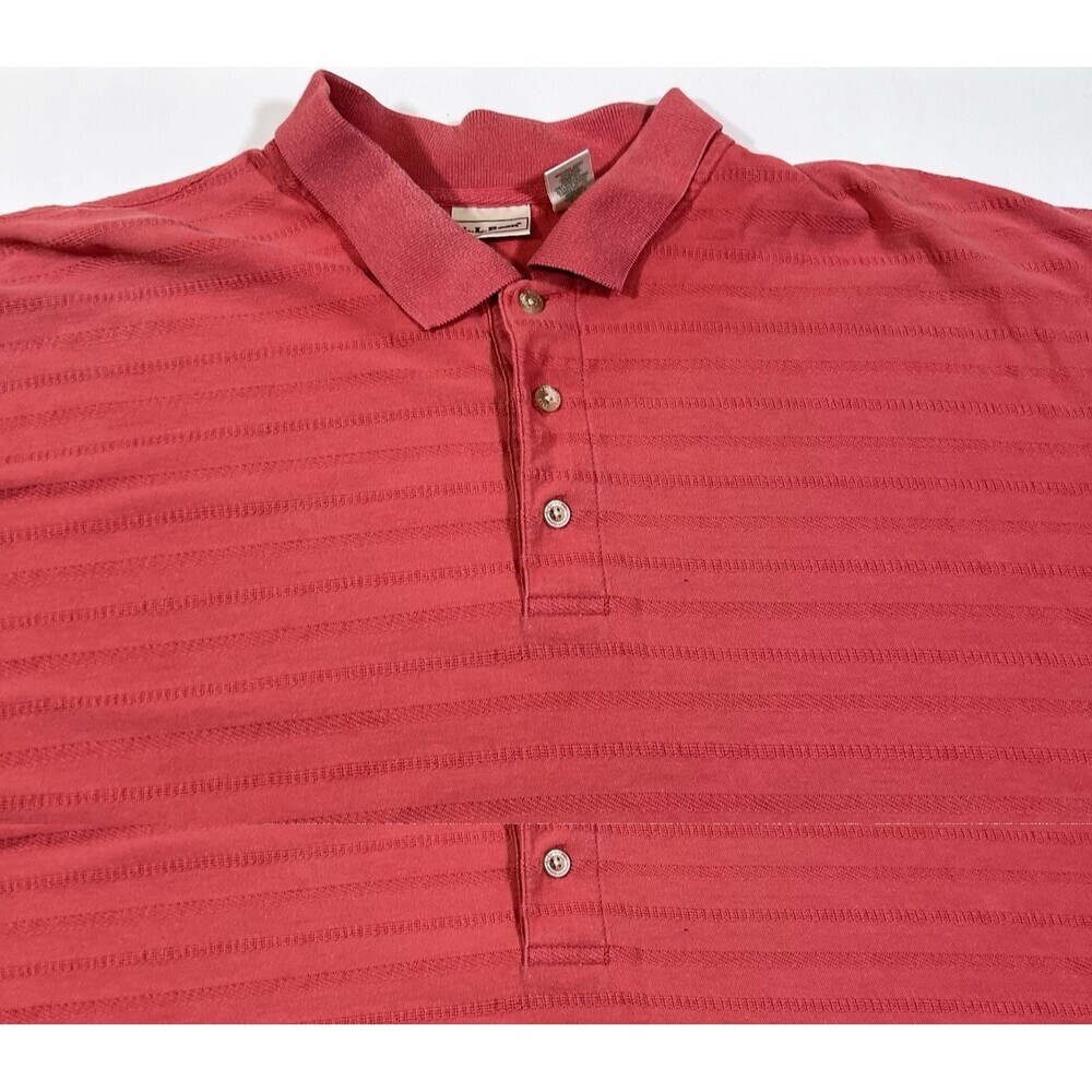 LL Bean 100% Cotton Short Sleeve Coral Textured Stripe Polo Golf Shirt Men's XL - Picture 6 of 9